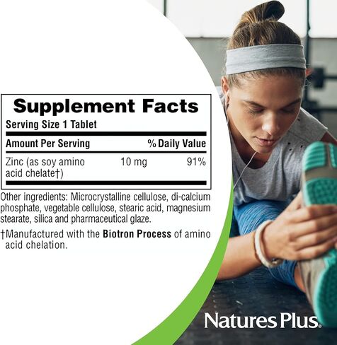 NaturesPlus Zinc 10 mg - 90 Tablets, Pack of 2 - Supports Immune Health & Overall Well-Being - High-Potency Amino Acid Chelate Form - Gluten Free, Vegetarian - 180 Total Servings in Saudi Arabia