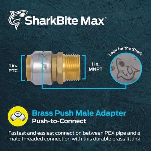 SharkBite Max 1 Inch x 1 Inch MNPT Adapter, Push-to-Connect Brass Plumbing Fitting, UR140A in Saudi Arabia