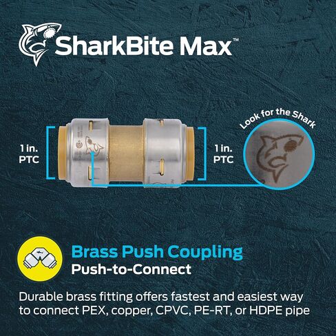 اقتران Sharkbite Max 1 بوصة ، ودفع لتوصيل تركيبات السباكة النحاسية ، والأنابيب PEX ، والنحاس ، و CPVC ، و PE-RT ، HDPE ، ur020a in Saudi Arabia