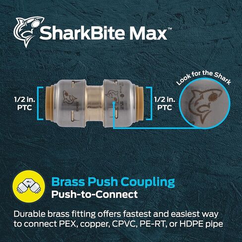 اقتران Sharkbite Max 1 بوصة ، ودفع لتوصيل تركيبات السباكة النحاسية ، والأنابيب PEX ، والنحاس ، و CPVC ، و PE-RT ، HDPE ، ur020a in Saudi Arabia