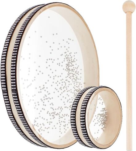 Olycraft 2pcs صوت المحيط صوت مع 1pc drumstick 10/4 بوصة من حبة اليد طبل طبل طبل الطبل طبل البحر الطبل مع الإيقاع الموسيقي القذيفة الصلبة من الخشب الصلب لتوفيات المنزل in Saudi Arabia