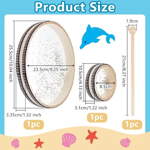 Olycraft 2pcs صوت المحيط صوت مع 1pc drumstick 10/4 بوصة من حبة اليد طبل طبل طبل الطبل طبل البحر الطبل مع الإيقاع الموسيقي القذيفة الصلبة من الخشب الصلب لتوفيات المنزل in Saudi Arabia