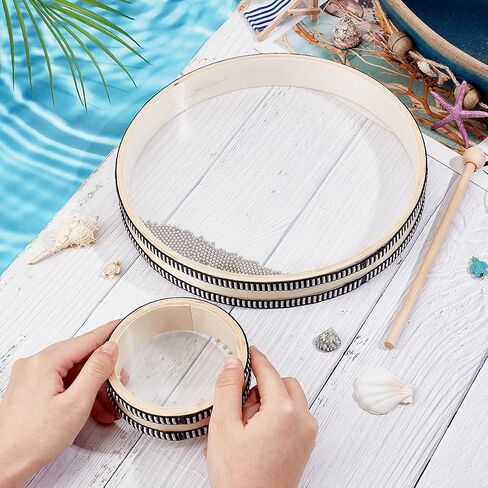Olycraft 2pcs صوت المحيط صوت مع 1pc drumstick 10/4 بوصة من حبة اليد طبل طبل طبل الطبل طبل البحر الطبل مع الإيقاع الموسيقي القذيفة الصلبة من الخشب الصلب لتوفيات المنزل in Saudi Arabia