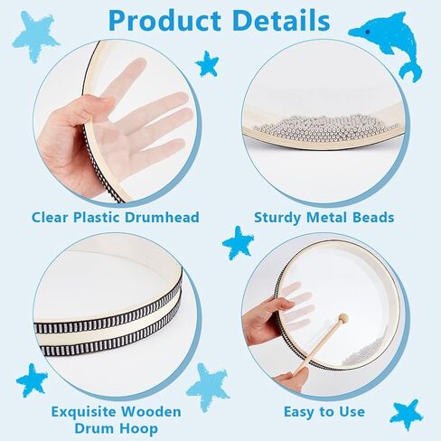 Olycraft 2pcs صوت المحيط صوت مع 1pc drumstick 10/4 بوصة من حبة اليد طبل طبل طبل الطبل طبل البحر الطبل مع الإيقاع الموسيقي القذيفة الصلبة من الخشب الصلب لتوفيات المنزل in Saudi Arabia