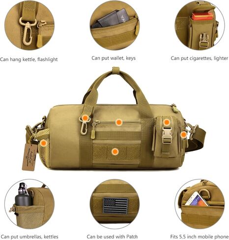 ArcEnCiel Small Tactical Duffle Bag Men Gym Pack Military Molle Shoulder Bags Shoes Storage Sports Handbag with Patch (Black) in Kuwait