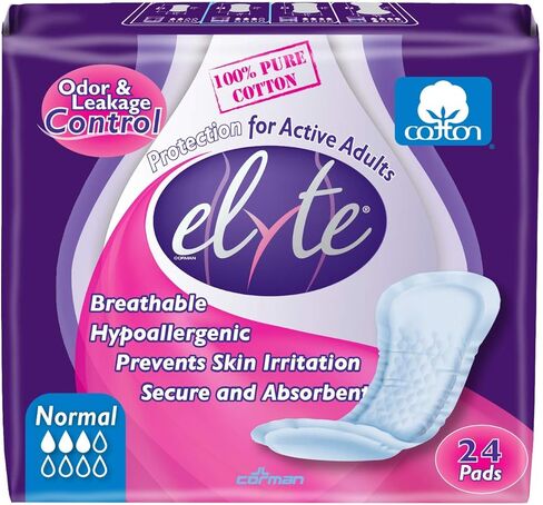 Elyte 100% Pure Cotton Bladder Control Pads-Sensitive Skin Safe, Normal, 24 Count in Kuwait
