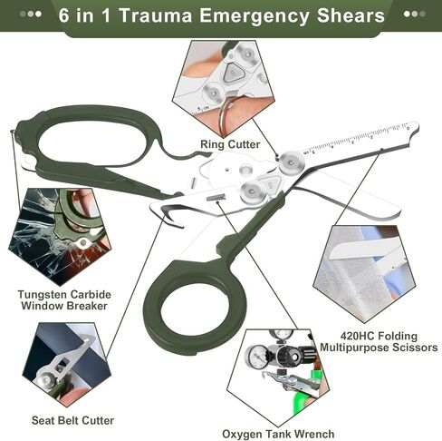 6-in-1 Multi-function Trauma Shears With Holster, Trauma Shears for Nurses Foldable, Heavy Duty Stainless Steel Scissors all Purpose, Outdoor Camping Rescue Scissors（Black） in Saudi Arabia