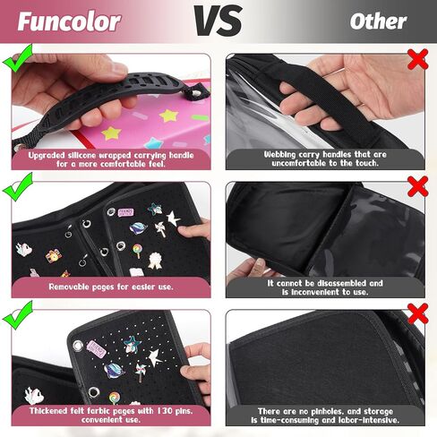 Funcolor Pin Trading Books for Collector: 6-Page Black Portable Enamel Pins Display Album Case for Storage - Handle Travel Pin Folio Bags Holder for Kids Teens Collection in Saudi Arabia