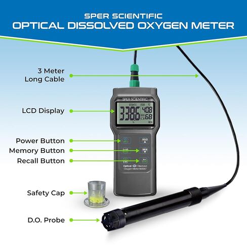 SPER Scientific Scientific Portable Oxygen Solled Meter 860067 مع شاشة LCD كبيرة ، ودرجة حرارة السيارات ، والملوحة اليدوي والضغط ، والصيانة المنخفضة القياس لتربية الأحياء المائية ، والخمير والمزيد in Kuwait