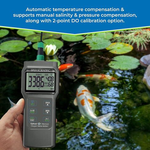 SPER Scientific Scientific Portable Oxygen Solled Meter 860067 مع شاشة LCD كبيرة ، ودرجة حرارة السيارات ، والملوحة اليدوي والضغط ، والصيانة المنخفضة القياس لتربية الأحياء المائية ، والخمير والمزيد in Kuwait