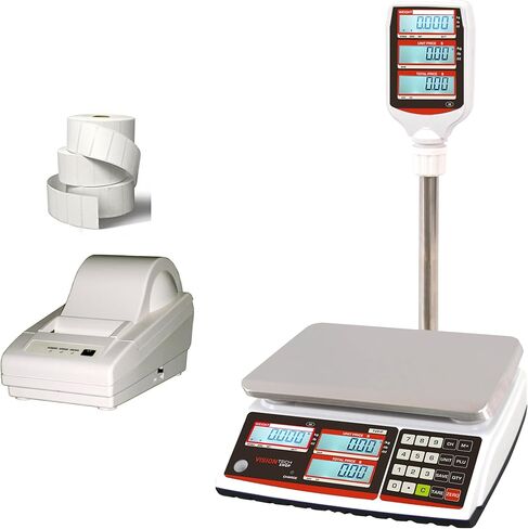 VisionTechShop TVP-60P Price Computing Scale with Pole Display, Lb/Oz/Kg, 60lb Capacity, 0.01lb Readability, NTEP, NSF Certified, LP-50 Thermal Label Printer, 1 Case of Labels LST8060 in Saudi Arabia