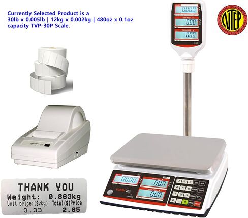 VisionTechShop TVP-60P Price Computing Scale with Pole Display, Lb/Oz/Kg, 60lb Capacity, 0.01lb Readability, NTEP, NSF Certified, LP-50 Thermal Label Printer, 1 Case of Labels LST8060 in Saudi Arabia