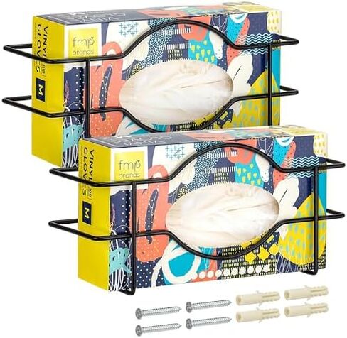 FMP Brands 2 Pack Single Glove Holder for Wall Mount, Wire Rack Disposable Gloves Box Holder, Durable Metal Organizer Glove Dispenser for Food Service, Lab, Office, Home, and Garage (Black) in Kuwait