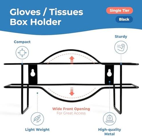 FMP Brands 2 Pack Single Glove Holder for Wall Mount, Wire Rack Disposable Gloves Box Holder, Durable Metal Organizer Glove Dispenser for Food Service, Lab, Office, Home, and Garage (Black) in Kuwait