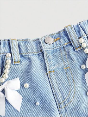 Verdusa Toddler Girl's Coquette Bowknot Ripped Jeans Distressed Denim Shorts with Pockets in Saudi Arabia