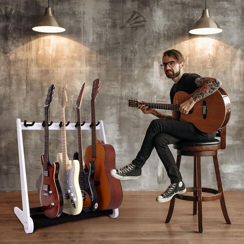 Nefelibata Multi-Purpose Guitar Stands 5 Wooden Guitar Rack Floor Stand for Guitars and Cases, Electric Guitars, Acoustic Guitars, Bass Guitars, Cellos - German Ash (White) in Kuwait