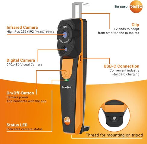 testo 860i Wireless Thermal Imaging Camera Set for Smartphones - Thermal Imager Kit with Carrying Pouch & USB-C Cable - Handheld Infrared Camera 256 x 192 Resolution & -4 to +662 °F Measurement Range in Kuwait