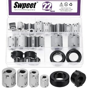 Swpeet 22Pcs 6Sizes Grey Clip-on Ferrite Ring Core with Toroid Core Assortment Kit, RFI EMI Noise Suppressor Cable Clip for 7/9/11/13/15/42 * 24 * 16mm Diameter HDMI USB Cable﻿ in Saudi Arabia