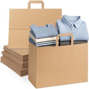 أكياس البقالة الورقية البنية Qutuus مع مقابض ، أكياس ورقية بنية كبيرة مع مقابض كبيرة ، 12x7x17 بوصة 50pcs حقيبة بقالة كبيرة in Kuwait