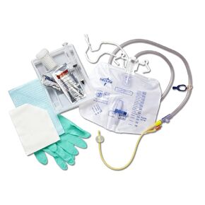 Medline Silicone-Elastomer Coated Latex Foley Catheter Tray with Drain Bag, 18 Fr, 10 mL, Antireflux Tower, Case of 10 Each in Saudi Arabia