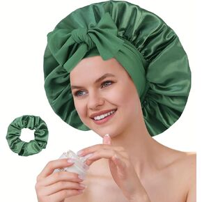 Satin Silk Bonnet Set for Women with Adjustable Soft Tie Band, Double Layer Hair Bonnet for Sleeping, Night Sleep Cap, Brown in Saudi Arabia