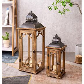 مجموعة كبيرة من الفوانيس المعدنية الخشبية الفوانيس من 2 ، وفوانيس أرضية مزخرفة ريفي ، وبيوت القرية الداخلية/الخارجية فانوس للديكور المنزلي (بدون زجاج) in Kuwait