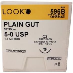 Look 596B Plain Gut Absorbable Reverse Cutting Sutures C3 3/8 Circle 5-0 18 12/Bx in Saudi Arabia