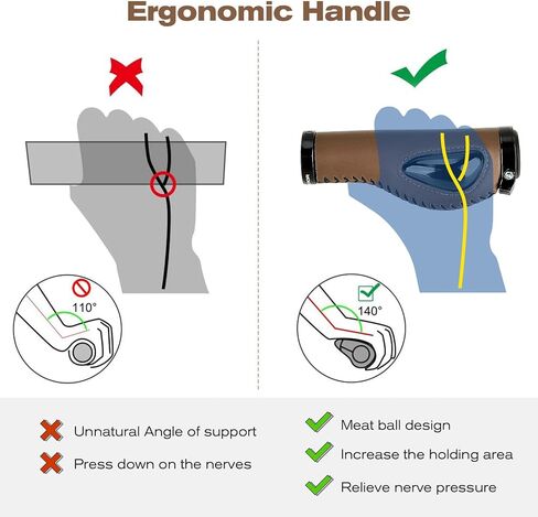 GXCROR Ergonomic Bike Grips with Silicone Damping, Premium PU Mountain Bike Handlebar Grips Anti-Slip Design, Locking MTB/City/Road Bicycle Grips for All 22.2mm Handlebars in Kuwait