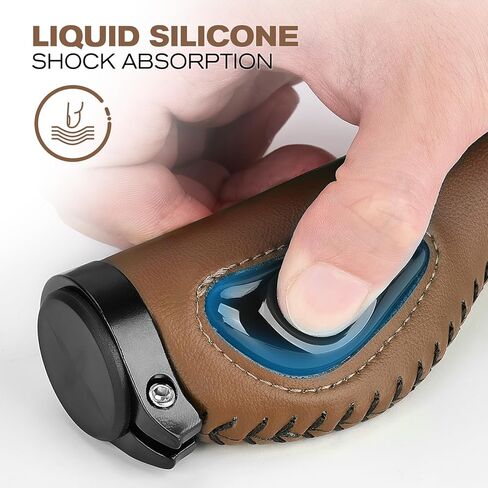 GXCROR Ergonomic Bike Grips with Silicone Damping, Premium PU Mountain Bike Handlebar Grips Anti-Slip Design, Locking MTB/City/Road Bicycle Grips for All 22.2mm Handlebars in Kuwait