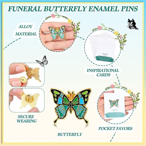 30 Sets Funeral Butterfly Lapel Pins Bulk Memorial Pins Celebration of Life Funeral Favors with Prayer Memorial Poem Cards Butterfly Enamel Brooches Gifts for Women Charms for Who Loss Loved One in Saudi Arabia