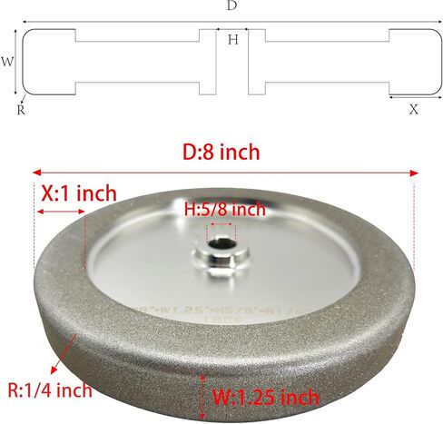 4 in 1 CBN Grinding Wheel 8 inch 180 Grit,1.25" Wide,5/8" Arbor,80-1000 Grit,for Sharpening Woodturning Tools、High Speed Steel Tools (180 Grit) in Kuwait