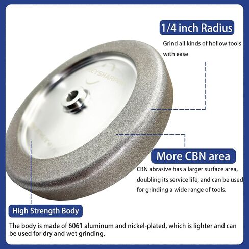 4 in 1 CBN Grinding Wheel 8 inch 180 Grit,1.25" Wide,5/8" Arbor,80-1000 Grit,for Sharpening Woodturning Tools、High Speed Steel Tools (180 Grit) in Kuwait