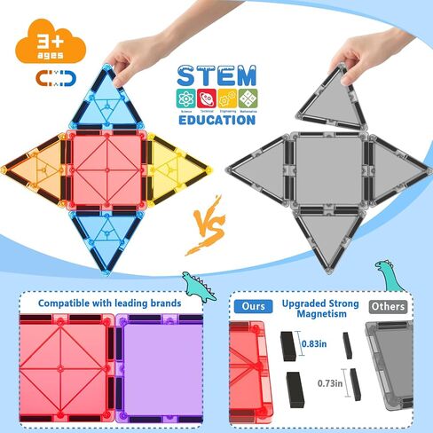 100 PCS Magnetic Tiles Road Set with 3 Cranes & 2 Cars - Magnetic Blocks City Construction Building Toys for 3+ Year Old Boys Girls Ideal Preschool Learning Outdoor Toys Creative Toddler Kids Toys in Saudi Arabia