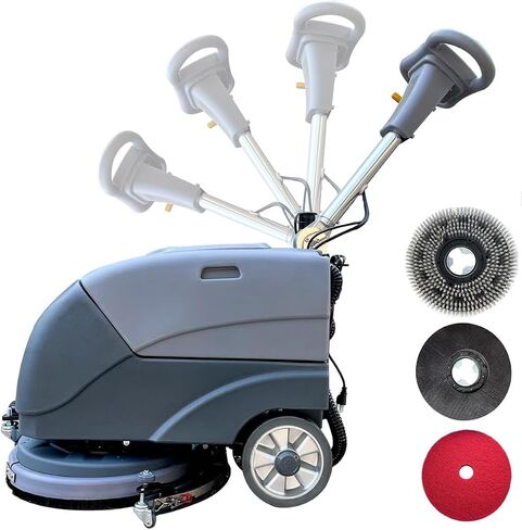 Emotor 15'' Foldable Walk Behind Floor Scrubber Machine Hand Push Scrubber Machine for Industrial Commercial Use (Gray) in Kuwait