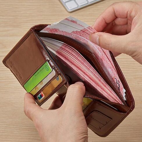LAORENTOU Wallet for Men Genuine Leather Bifold Stylish Wallet with ID Window Credit Card Holder(Dark brown) in Saudi Arabia