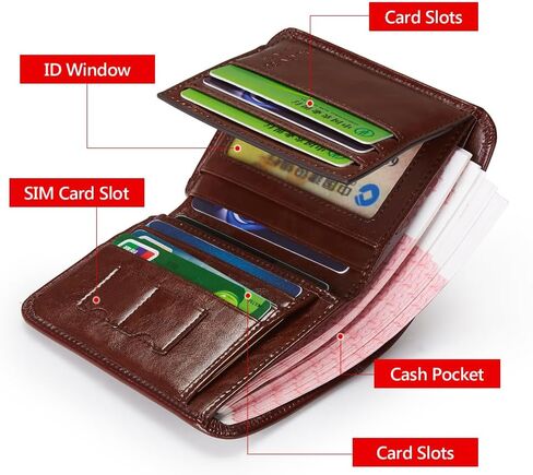 LAORENTOU Wallet for Men Genuine Leather Bifold Stylish Wallet with ID Window Credit Card Holder(Dark brown) in Saudi Arabia