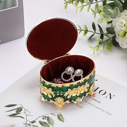 Hipiwe Vintage Metal Box Small Trinket Storage Organizer Box Rose Pattern Jewelry Storage Box For Rings Earrings Necklace in Saudi Arabia