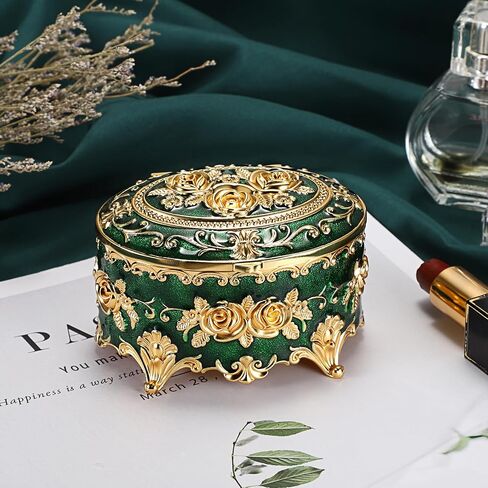 Hipiwe Vintage Metal Box Small Trinket Storage Organizer Box Rose Pattern Jewelry Storage Box For Rings Earrings Necklace in Saudi Arabia
