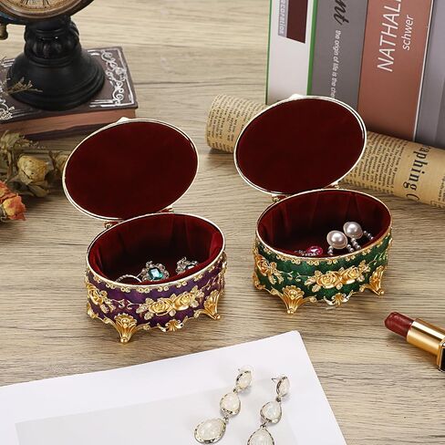 Hipiwe Vintage Metal Box Small Trinket Storage Organizer Box Rose Pattern Jewelry Storage Box For Rings Earrings Necklace in Saudi Arabia