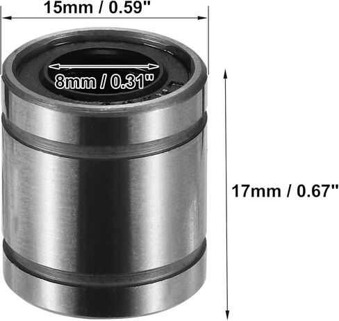 ACROPIX LM8SUU 8mm IDx15mm ODx17mm Length Linear Ball Bearings Silver Tone - Pack of 10 in Saudi Arabia