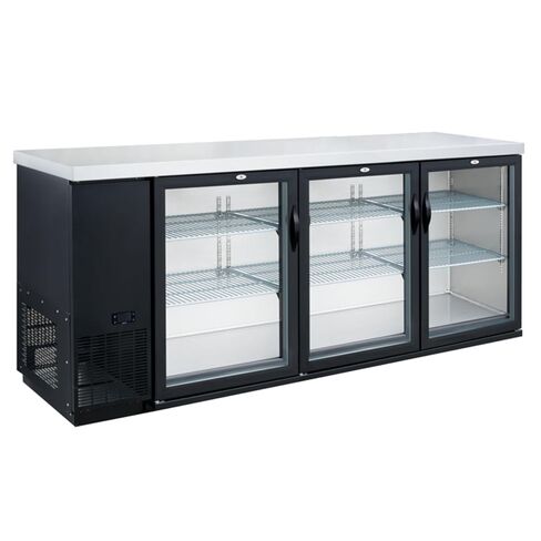 FSE 373-DBB72-H3 مبرد الشريط الخلفي المبرد ، وصول 3 أبواب ، 70-3/8 "W × 24-3/8" D x 38-3/4 "، التحكم في درجة الحرارة الرقمية ، قفل الأبواب ، إضاءة LED ، 33-38 درجة فهرنهايت ، 6 رفوف قابلة للتعديل ، NSF/ETL ، 115V in Saudi Arabia