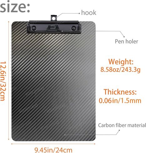 9.4 * 12.6 * 0.06inch Carbon Fiber clipboard,Ultra Hard&Weight Light&Portable,Strong Black Low Profile Clip with Hook&Pen Holder,Letter/A4 Size Writing Board,Classic 3k Twill in Saudi Arabia