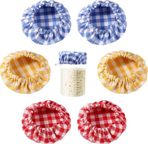 6pcs أغطية القماش جرة ، جرة قماش منقوشة تغطي مرنة غطاء القماش غير مبيد قابلة لإعادة الاستخدام قابلة لإعادة استخدام سلة العجين سلة العجين الحفاظ in Kuwait