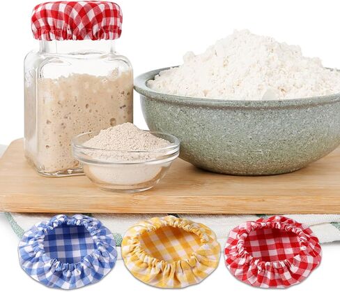 6pcs أغطية القماش جرة ، جرة قماش منقوشة تغطي مرنة غطاء القماش غير مبيد قابلة لإعادة الاستخدام قابلة لإعادة استخدام سلة العجين سلة العجين الحفاظ in Kuwait