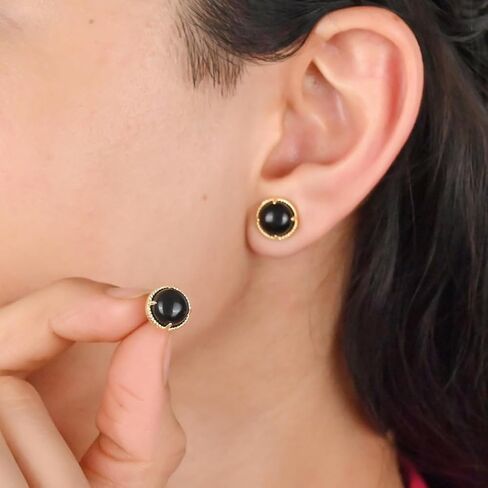 Gempires Natural Tiger Eye Round Stud Earrings For Women Brown Gemstone Crystal Fashion Jewelry Hypoallergenic Gold Plated Dainty Post Earrings Minimalist Everyday Wear (Tiger Eye) in Saudi Arabia