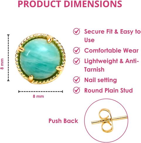 Gempires Natural Tiger Eye Round Stud Earrings For Women Brown Gemstone Crystal Fashion Jewelry Hypoallergenic Gold Plated Dainty Post Earrings Minimalist Everyday Wear (Tiger Eye) in Saudi Arabia