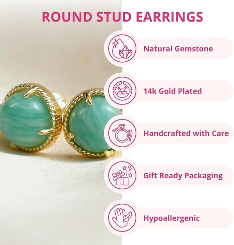 Gempires Natural Tiger Eye Round Stud Earrings For Women Brown Gemstone Crystal Fashion Jewelry Hypoallergenic Gold Plated Dainty Post Earrings Minimalist Everyday Wear (Tiger Eye) in Saudi Arabia