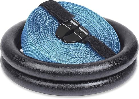 Gymnastic Rings - Premium Heavy Duty Cross Training, Gymnastics, Fitness, Exercise Rings (Blue Straps) in Saudi Arabia
