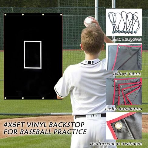 4'x6' Baseball Backstop 600D Oxford Fabric with Strike Zone & Catcher Visuals Portable Batting Cage Net Saver Weather-Resistant Backdrop for Pitching Practice Indoor/Outdoor Use in Saudi Arabia