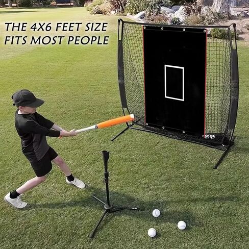 4'x6' Baseball Backstop 600D Oxford Fabric with Strike Zone & Catcher Visuals Portable Batting Cage Net Saver Weather-Resistant Backdrop for Pitching Practice Indoor/Outdoor Use in Saudi Arabia